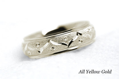 6mm Gold Wedding Band for Men and Women Sparkly Filigree Stardust | AT-0005