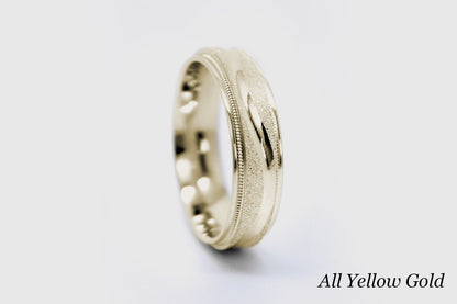 6mm Gold Wedding Band for Men and Women Sparkly Concave Wave | T-0005