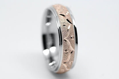 6mm Gold Wedding Band for Men and Women Sparkly Filigree Stardust | AT-0005