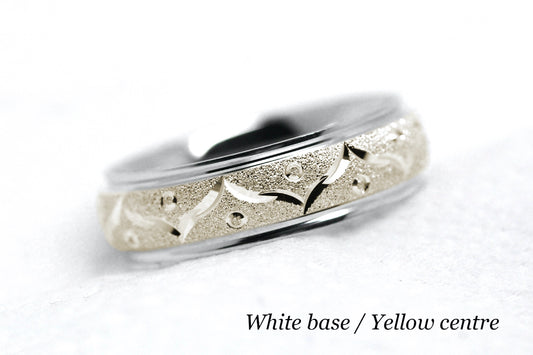 6mm Gold Wedding Band for Men and Women Sparkly Filigree Stardust | AT-0005