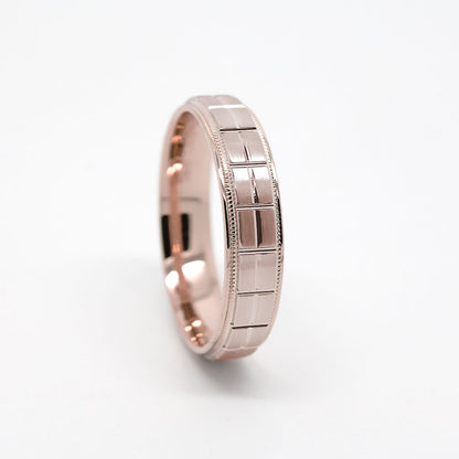 6mm Gold Wedding Band for Men and Women Geometric Pattern | AT-0006