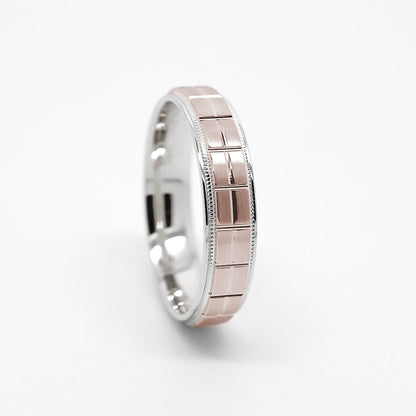 6mm Gold Wedding Band for Men and Women Geometric Pattern | AT-0006