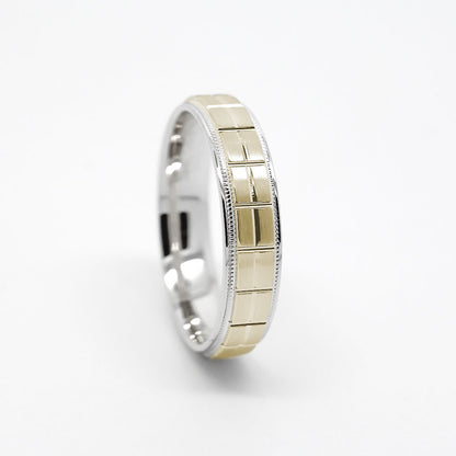 6mm Gold Wedding Band for Men and Women Geometric Pattern | AT-0006