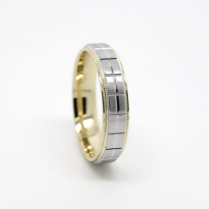 6mm Gold Wedding Band for Men and Women Geometric Pattern | AT-0006