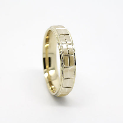 6mm Gold Wedding Band for Men and Women Geometric Pattern | AT-0006