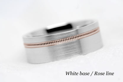 8mm Gold Wedding Band for Men and Women Flat Wide Milgrain | T-0007