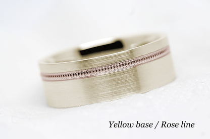 8mm Gold Wedding Band for Men and Women Flat Wide Milgrain | T-0007
