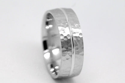 7mm Solid Gold Hammered Wedding Band for Men and Women with Line | AT-0008