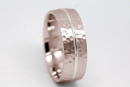 7mm Solid Gold Hammered Wedding Band for Men and Women with Line | AT-0008