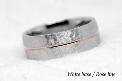 7mm Solid Gold Hammered Wedding Band for Men and Women with Line | AT-0008