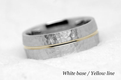 two tone gold hammered wedding band for men and women. Hammered gold wedding ring