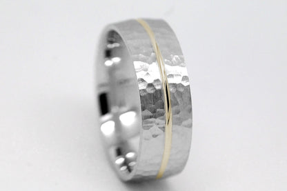 7mm Solid Gold Hammered Wedding Band for Men and Women with Line | AT-0008