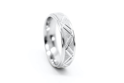 6mm 925 Silver Wedding Band for Men and Women Sparkly Geometric Flat Star Dust | 0011