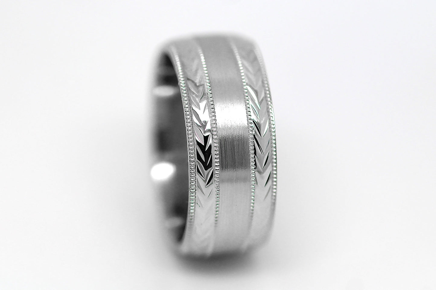 8mm 925 Silver Wedding Band for Men and Women Flat Brushed Filigree Edge | AT-0013