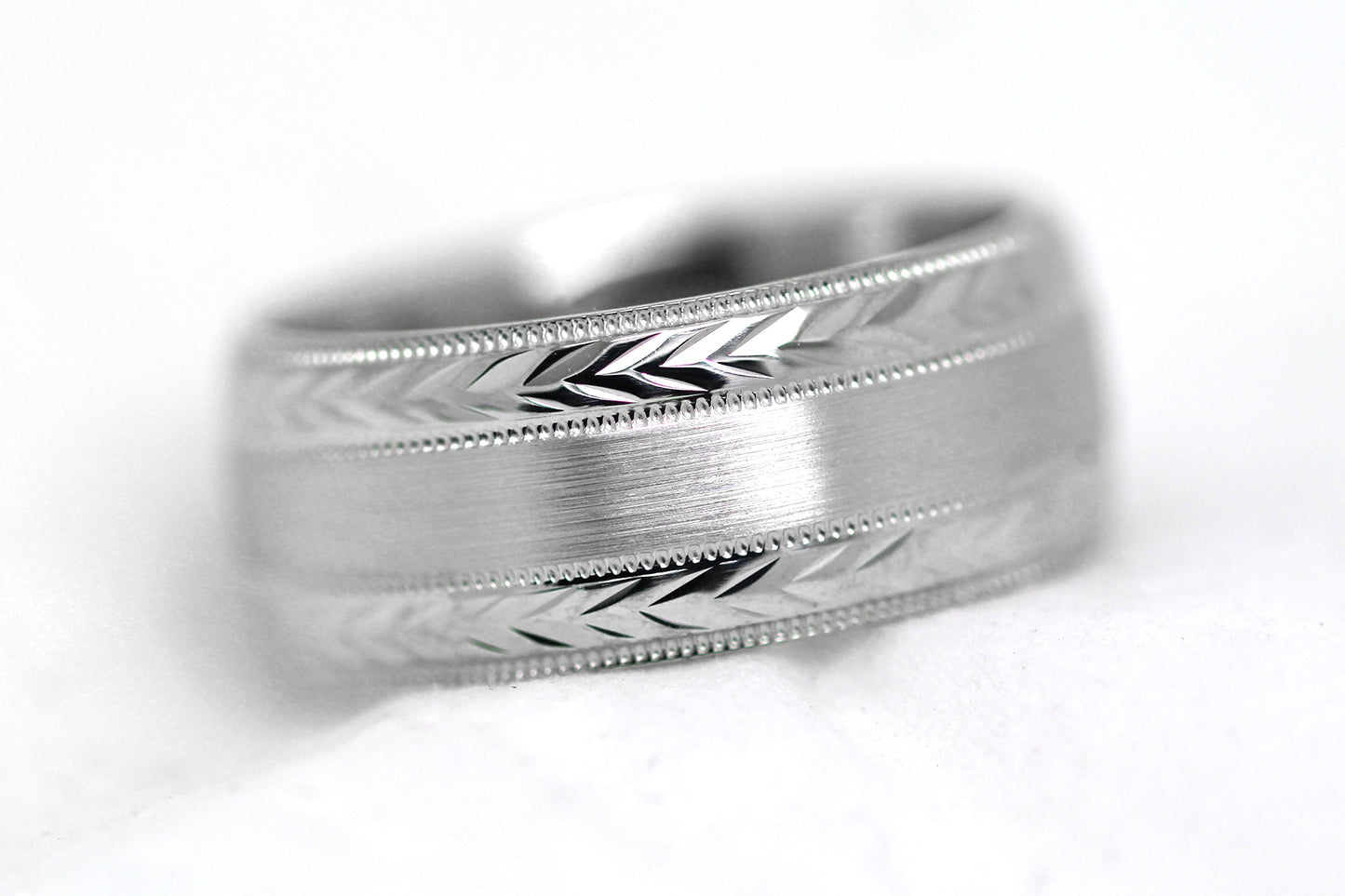 8mm 925 Silver Wedding Band for Men and Women Flat Brushed Filigree Edge | AT-0013