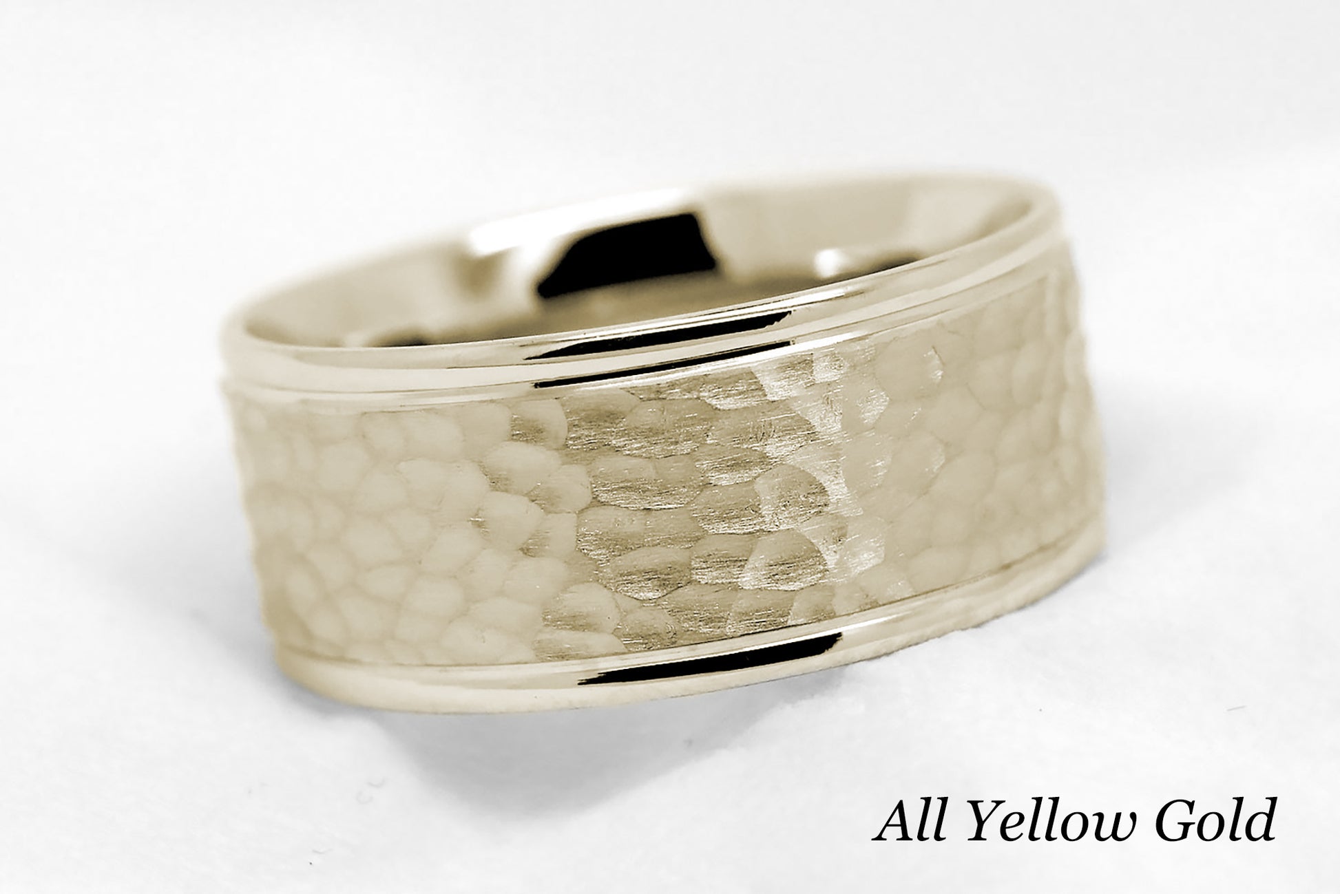 10k 14k 18k Hammered Men's Wedding Ring Anniversary gift | 10mm Solid Gold Wedding Band for Men. Heavy and high quality men's ring. Perfect as wedding band, anniversary ring, men's engagement ring. Product of Canada
