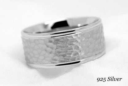 10mm solid 925 sterling silver wedding band for men classic hammered flat engagement ring anniversary gift for him | Solid 925 Sterling Silver Wedding band for Men. Heavy and Luxurious Men's engagement rig or anniversary Ring. Free Inside engraving. Free