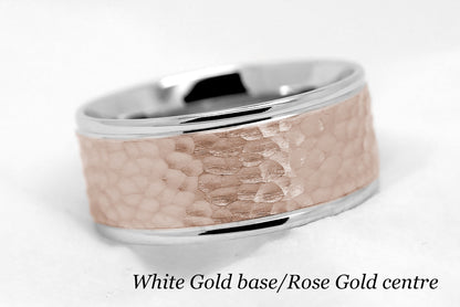 Men's 10k Yellow Gold Hammered Wedding Band - 10mm Wide, Solid Gold (Size 11.25)
