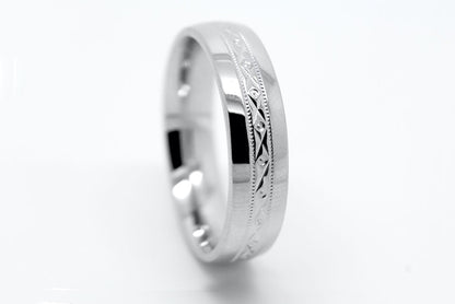 6mm 925 Silver Filigree Design Wedding Band for Men and Women with Polished Sides | T-0016