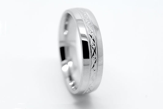 6mm 925 Silver Filigree Design Wedding Band for Men and Women with Polished Sides | T-0016