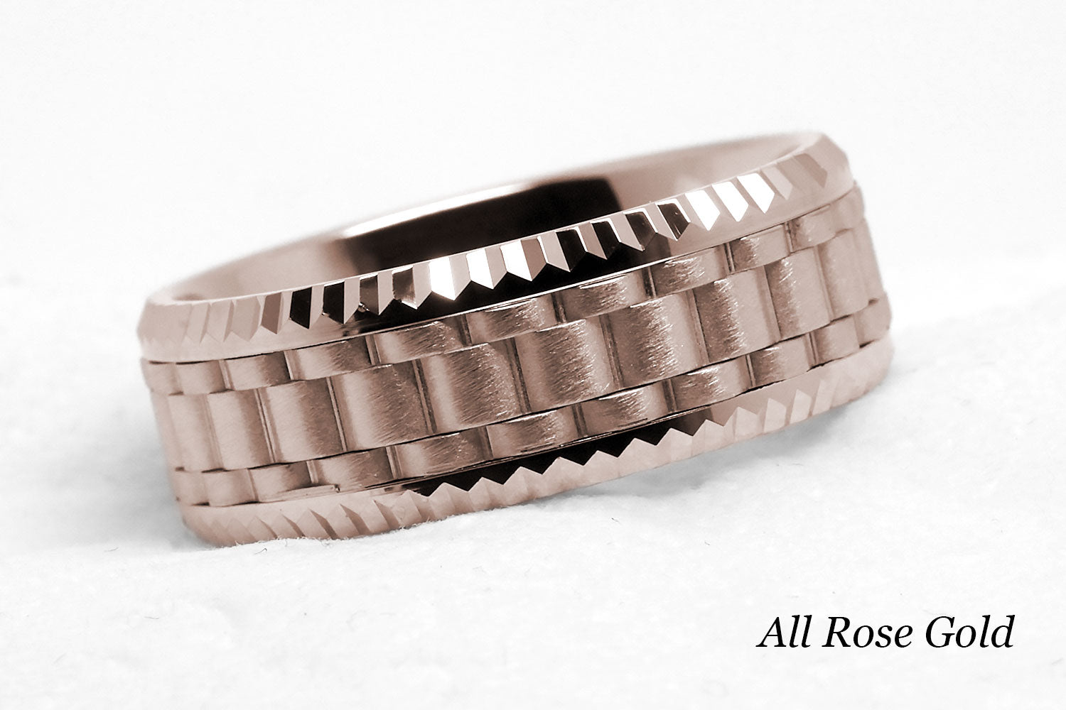 Luxury Heavy faceted solid gold wedding ring for men. Faceted carlex ring. Rose gold. 