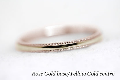 2mm Gold Plain Wedding Band for Women with Twisted edge | 2mm 10K 14K 18K Gold Women's Ring. Polished finish with twisted edges gives this ring an elegant and classic look. Where it alone or stack with other rings