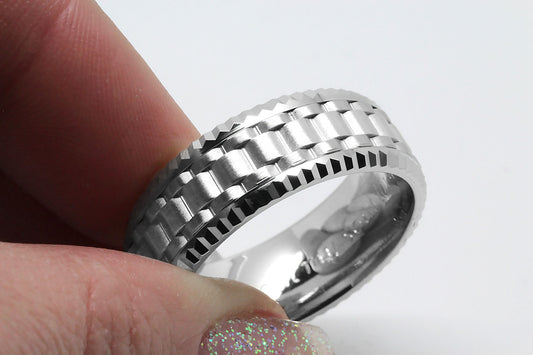9mm 925 Silver Massive Faceted Edge Wedding Band for Men | AT-0017