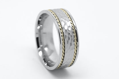 gold hammered wedding ring for men