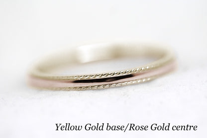 2mm Gold Plain Wedding Band for Women with Twisted edge | 2mm 10K 14K 18K Gold Women's Ring. Polished finish with twisted edges gives this ring an elegant and classic look. Where it alone or stack with other rings