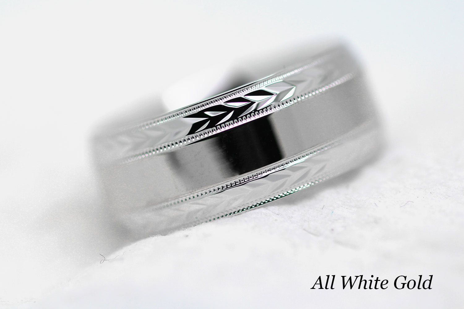 polished flat wedding and for men with wheat design in white gold
