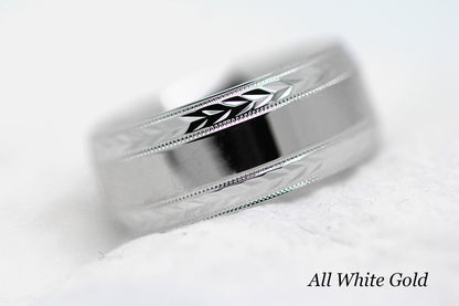 polished flat wedding and for men with wheat design in white gold