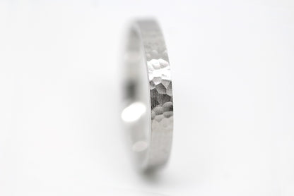 3mm Hammered Wedding Band for Men and Women Flat in 925 Sterling Silver | AT-0018