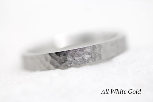 3mm Gold Hammered Wedding Band for Men and Women Flat | AT-0018