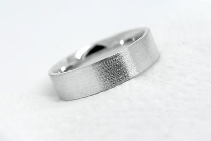 solid white  gold wedding band for men and women with flat deep brush finish