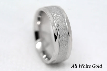 6mm Gold Wedding Band for Men and Women Sparkly Faceted Stardust | AT-0021
