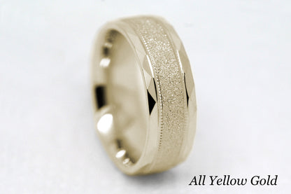 6mm Gold Wedding Band for Men and Women Sparkly Faceted Stardust | AT-0021