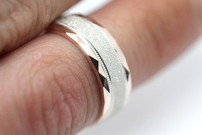 6mm Gold Wedding Band for Men and Women Sparkly Faceted Stardust | AT-0021