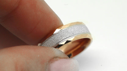 6mm Gold Wedding Band for Men and Women Sparkly Faceted Stardust | AT-0021