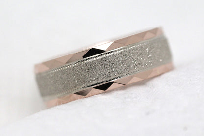 6mm Gold Wedding Band for Men and Women Sparkly Faceted Stardust | AT-0021