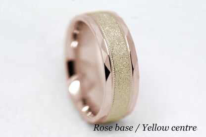 6mm Gold Wedding Band for Men and Women Sparkly Faceted Stardust | AT-0021