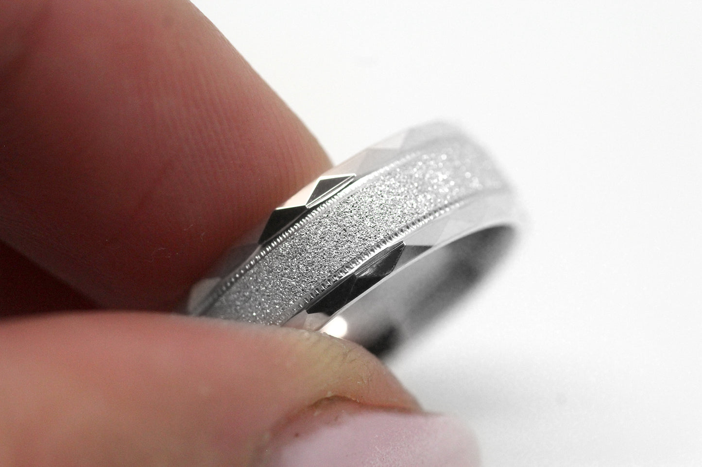 6mm 925 Silver Wedding Ring for Men and Women Sparkly Faceted Edge | AT-0021