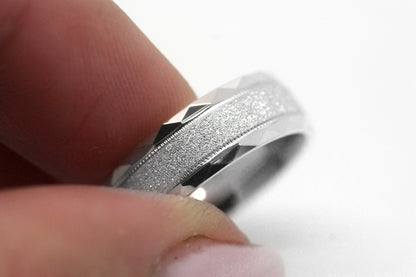 6mm 925 Silver Wedding Ring for Men and Women Sparkly Faceted Edge | AT-0021