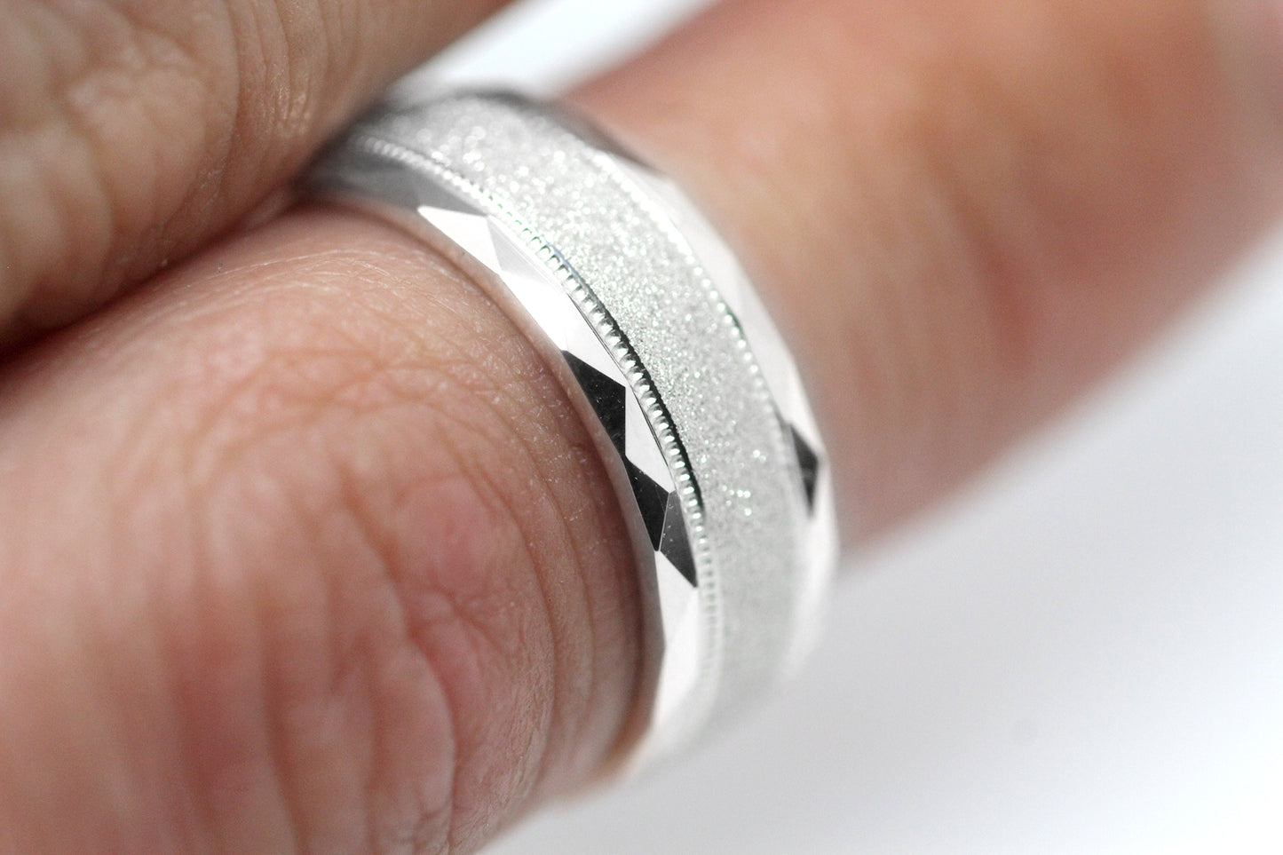 6mm 925 Silver Wedding Ring for Men and Women Sparkly Faceted Edge | AT-0021