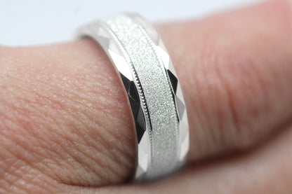 6mm 925 Silver Wedding Ring for Men and Women Sparkly Faceted Edge | AT-0021
