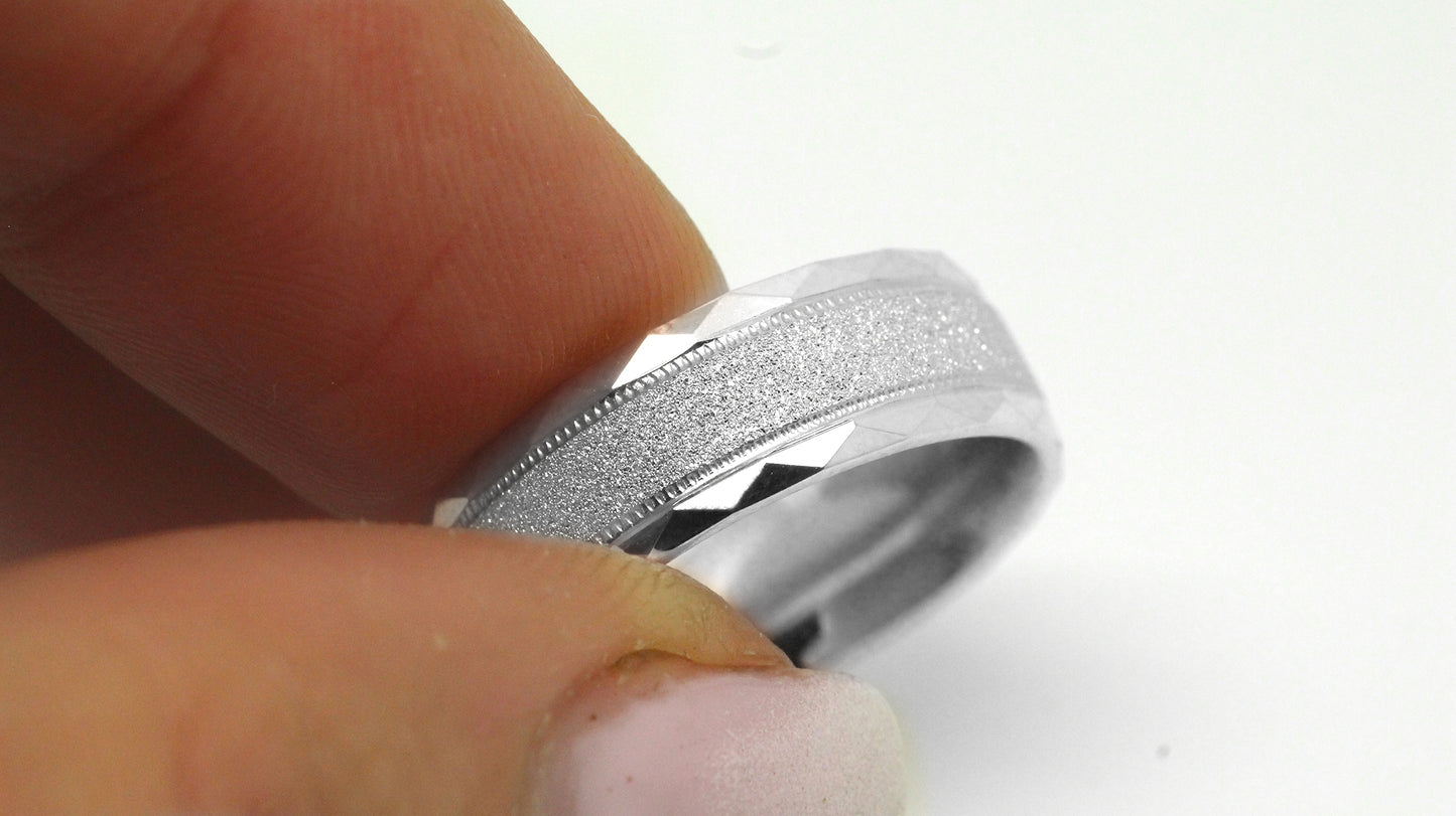 6mm 925 Silver Wedding Ring for Men and Women Sparkly Faceted Edge | AT-0021