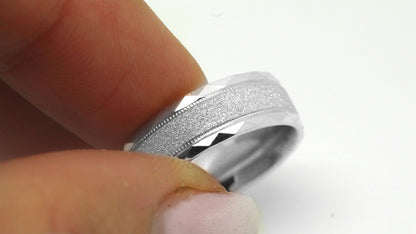 6mm 925 Silver Wedding Ring for Men and Women Sparkly Faceted Edge | AT-0021