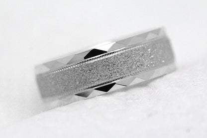 6mm 925 Silver Wedding Ring for Men and Women Sparkly Faceted Edge | AT-0021