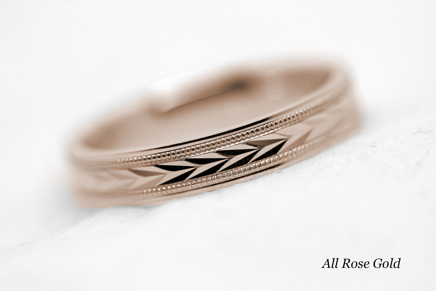 4mm Gold Solid Gold Wedding Band with Wheat design Wedding Band for Women and Men | T-0023