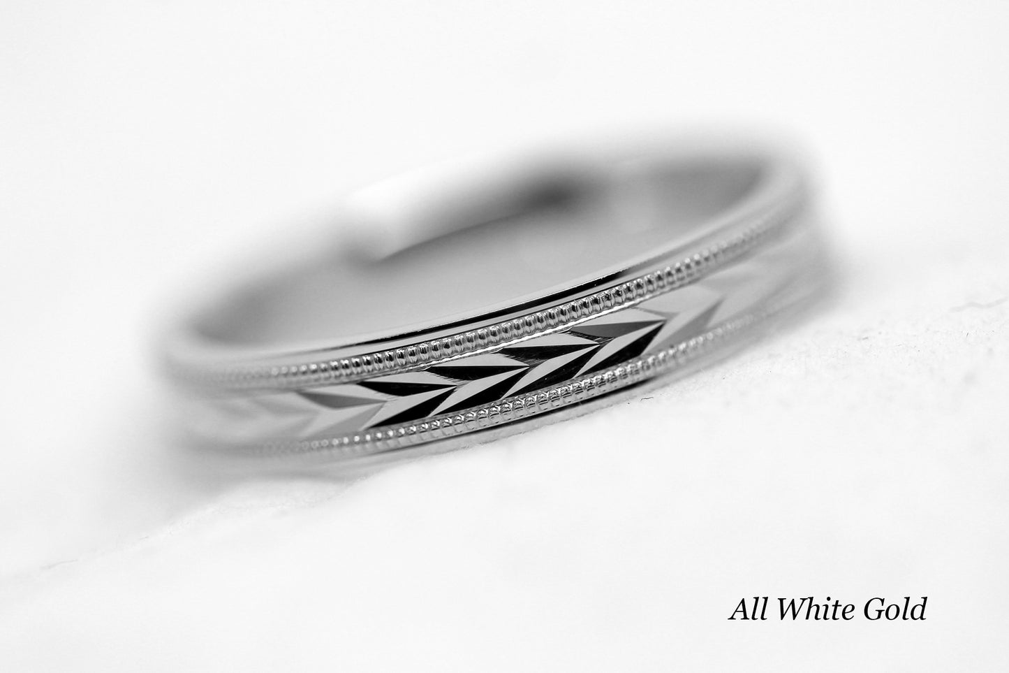 4mm Gold Solid Gold Wedding Band with Wheat design Wedding Band for Women and Men | T-0023