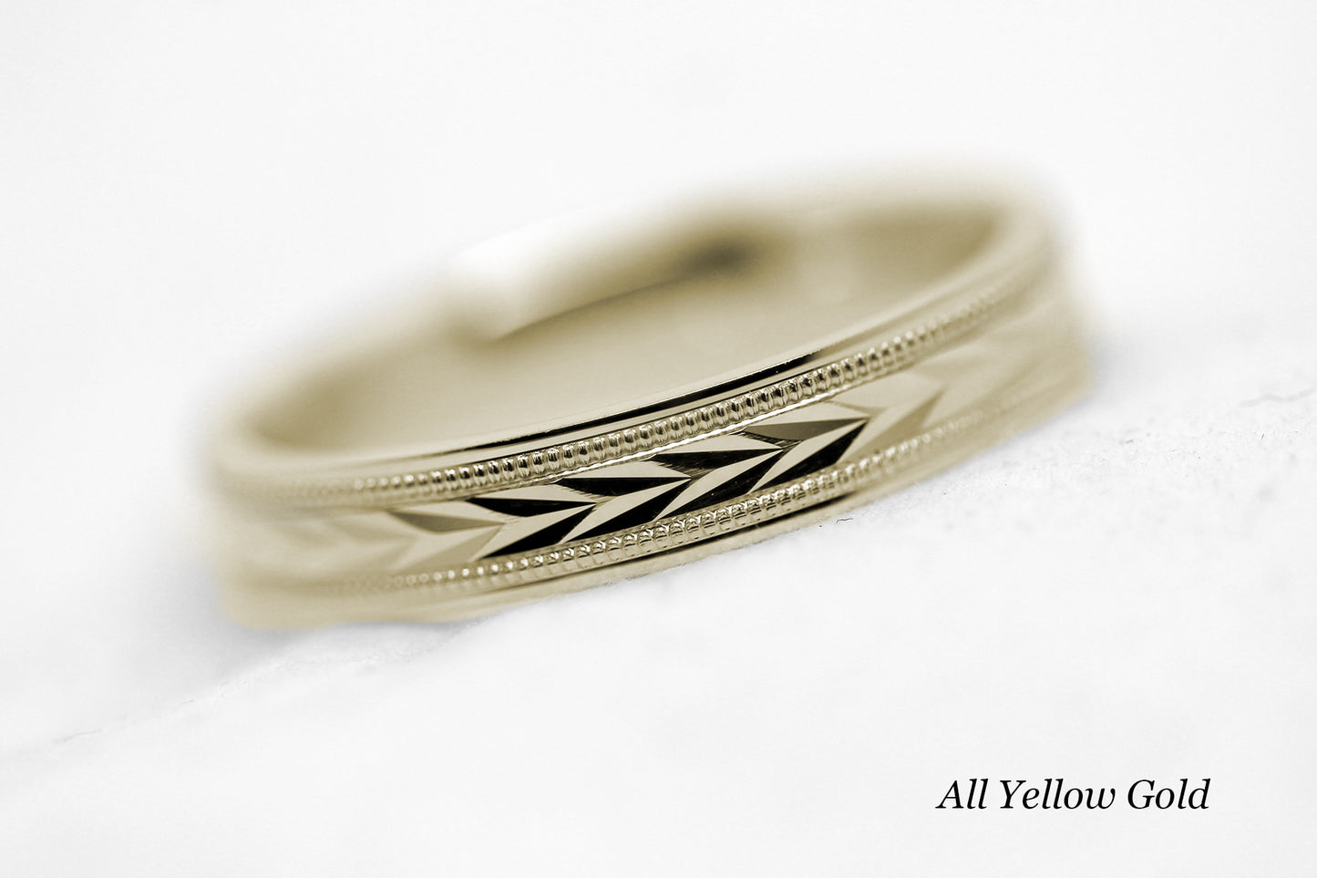 4mm Gold Solid Gold Wedding Band with Wheat design Wedding Band for Women and Men | T-0023